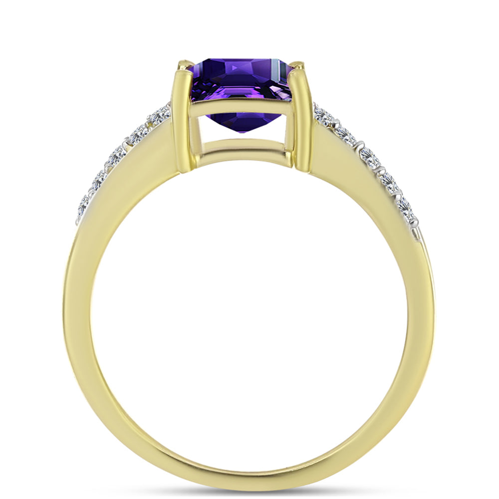 Goldplattierter Silberring mit marokkanischem Amethyst und weißem Topas