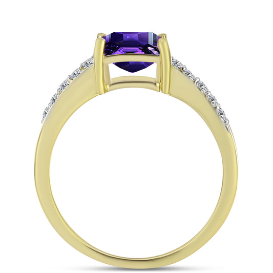 Goldplattierter Silberring mit marokkanischem Amethyst und weißem Topas
