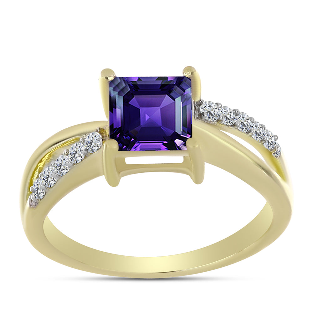 Goldplattierter Silberring mit marokkanischem Amethyst und weißem Topas