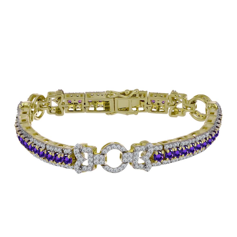 Goldplattiertes Silberarmband mit marokkanischem Amethyst und weißem Topas