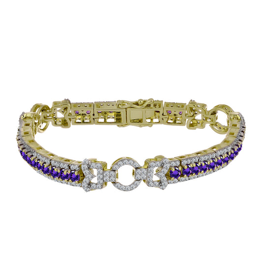 Goldplattiertes Silberarmband mit marokkanischem Amethyst und weißem Topas