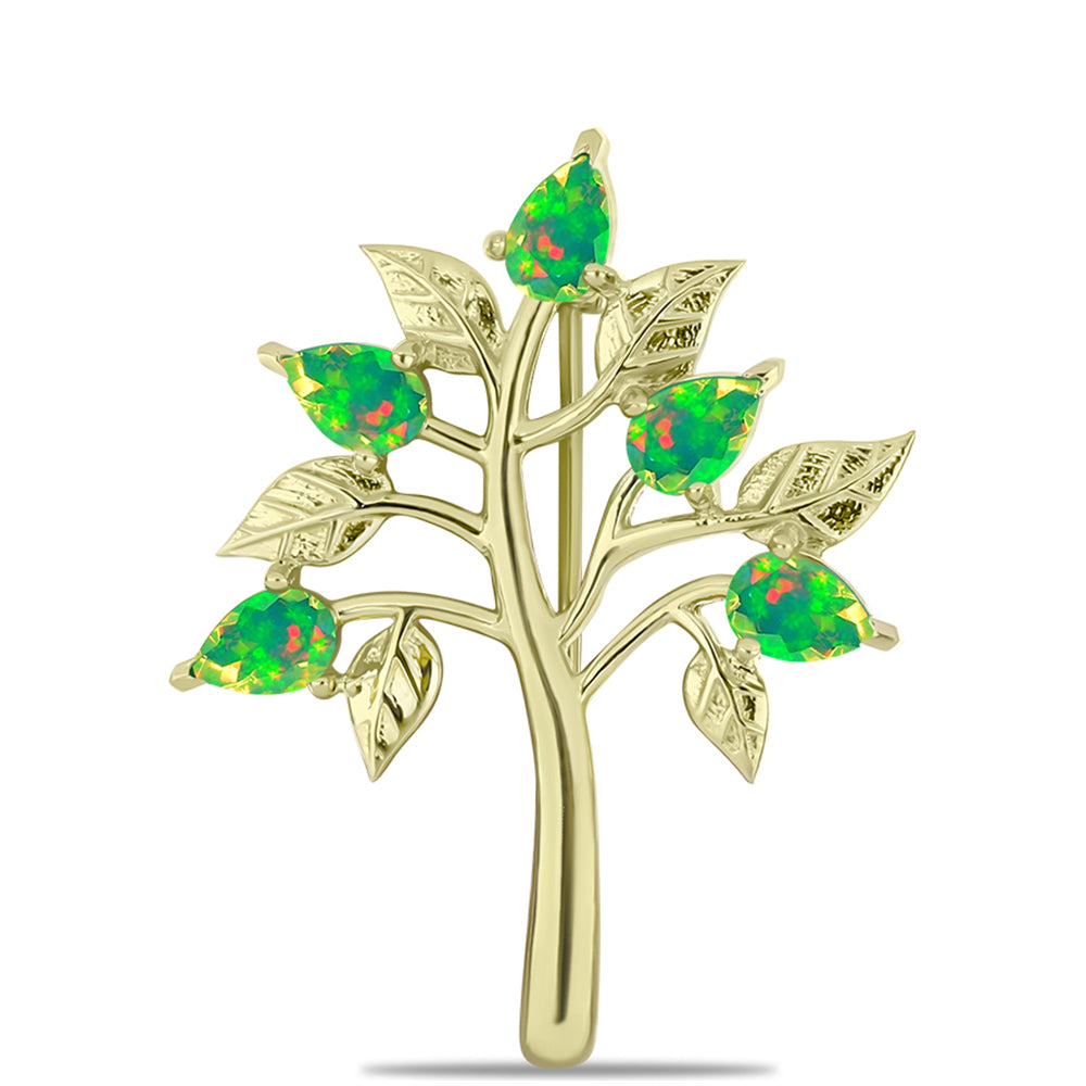 Goldplattierte Silberbrosche mit grünem äthiopischem Opal aus Lega Dembi