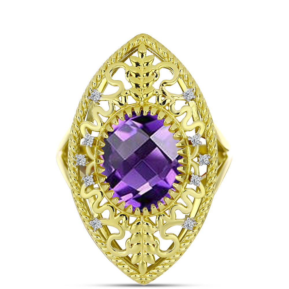 Goldplattierter Silberring mit marokkanischem Amethyst und weißem Topas