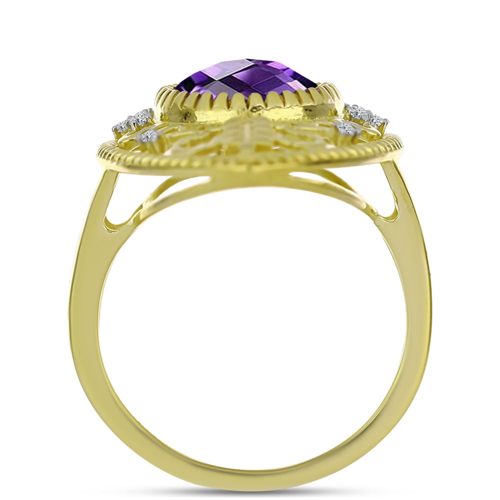 Goldplattierter Silberring mit marokkanischem Amethyst und weißem Topas