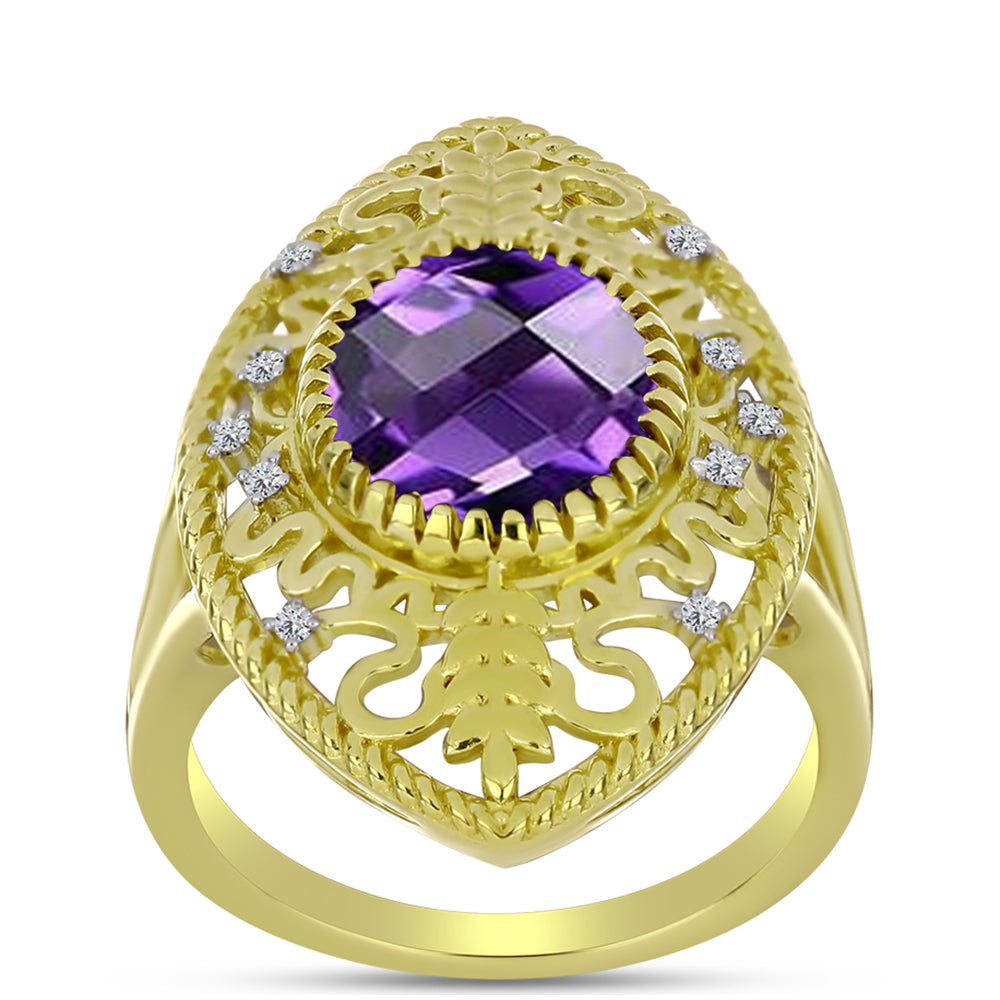 Goldplattierter Silberring mit marokkanischem Amethyst und weißem Topas 3 