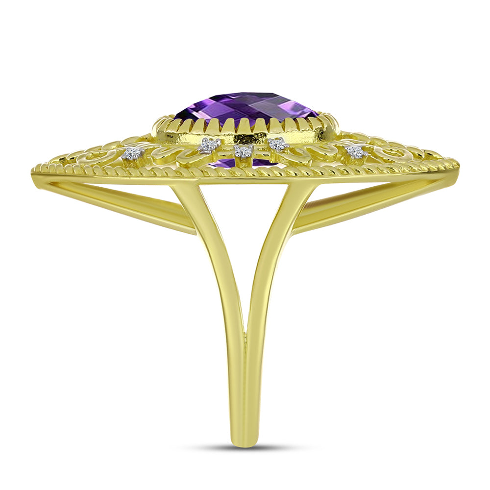 Goldplattierter Silberring mit marokkanischem Amethyst und weißem Topas 4 
