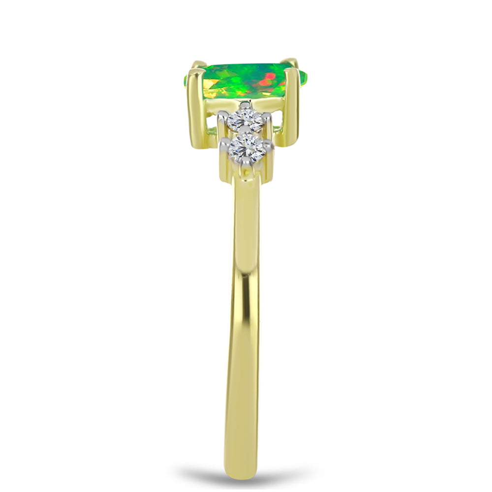 Goldplattierter Silberring mit grünem äthiopischem Opal aus Lega Dembi und weißem Topas