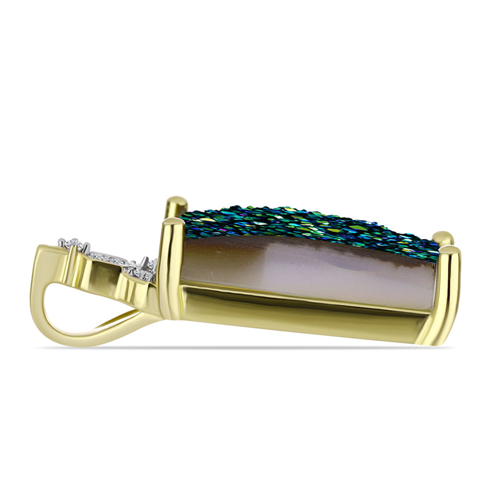 Goldplattierter Silberanhänger mit grüner Druse und weißem Topas 2 