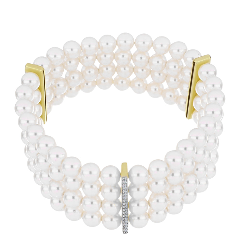 Goldplattiertes Silberarmband mit weißer Süßwasserperle und weißem Topas
