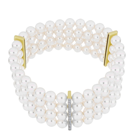 Goldplattiertes Silberarmband mit weißer Süßwasserperle und weißem Topas