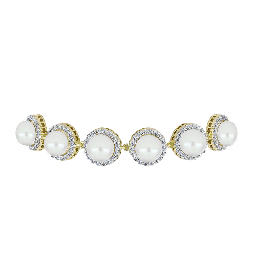 Goldplattiertes Silberarmband mit weißer Süßwasserperle und weißem Topas