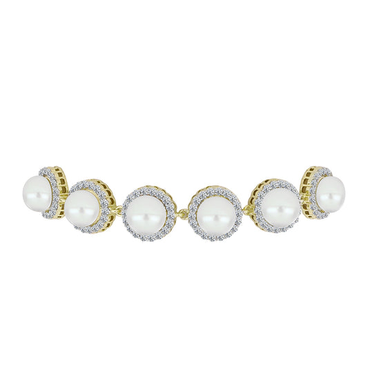 Goldplattiertes Silberarmband mit weißer Süßwasserperle und weißem Topas