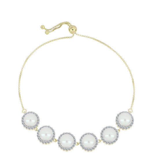 Goldplattiertes Silberarmband mit weißer Süßwasserperle und weißem Topas