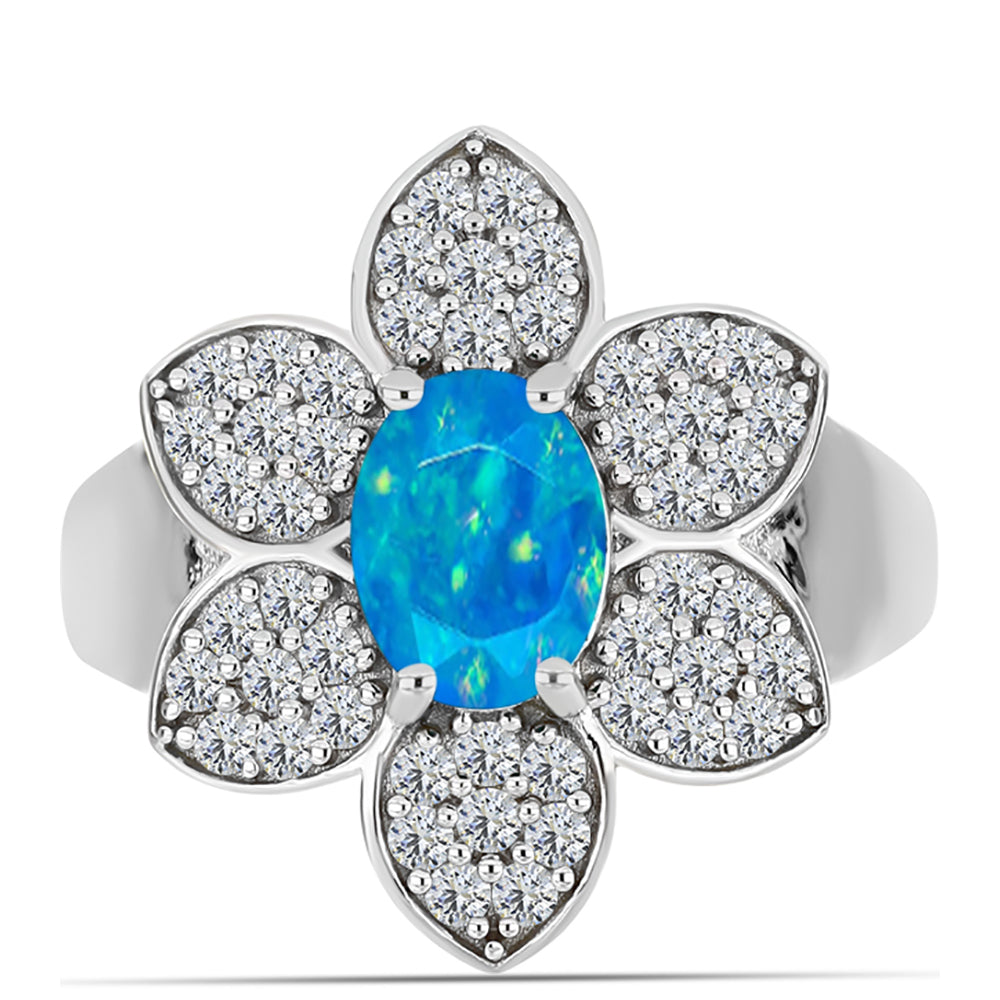 Silberring mit äthiopischem Paraiba-Blauopal und weißem Topas
