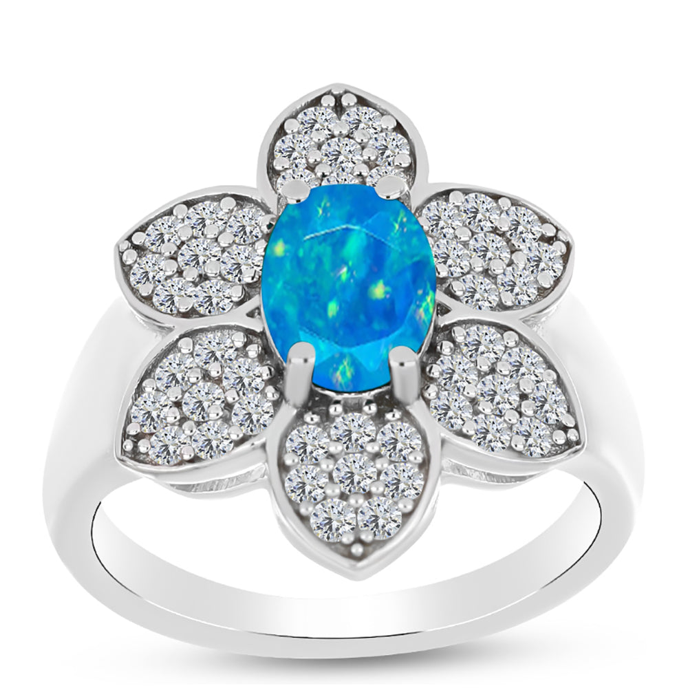 Silberring mit äthiopischem Paraiba-Blauopal und weißem Topas