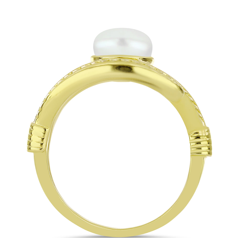 Goldplattierter Silberring mit weißer Süßwasserperle