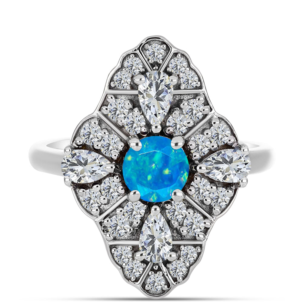 Silberring mit äthiopischem Paraiba-Blauopal und weißem Topas