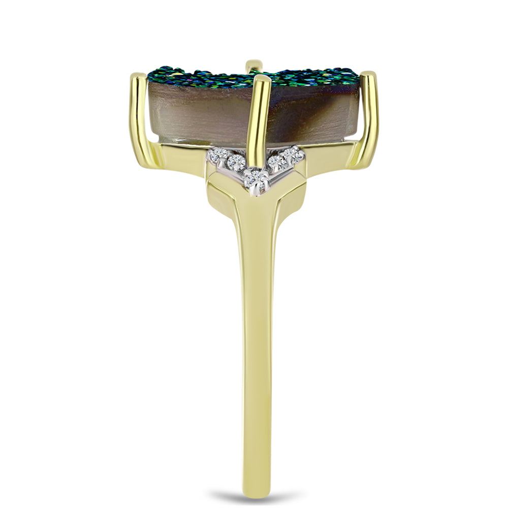 Goldplattierter Silberring mit grüner Druse und weißem Topas 4 