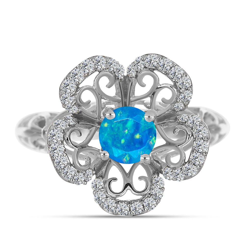 Silberring mit äthiopischem Paraiba-Blauopal und weißem Topas 1 