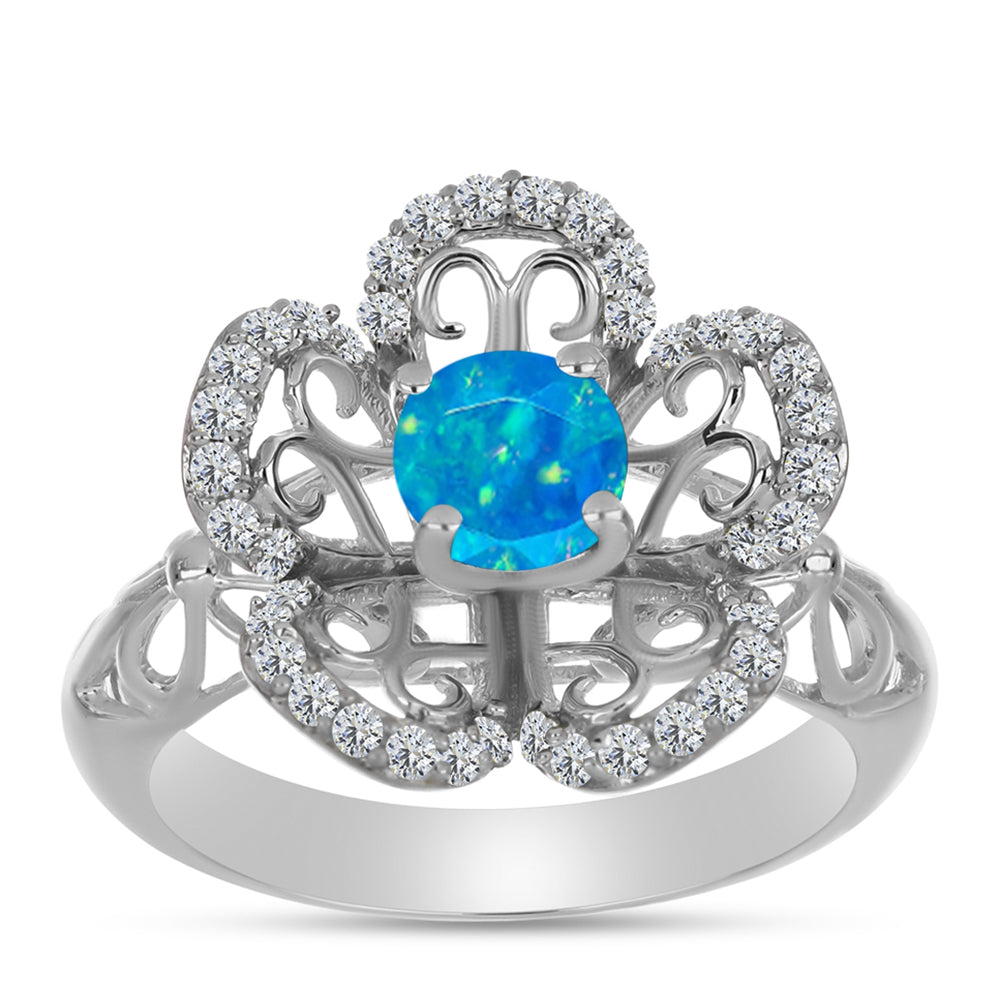 Silberring mit äthiopischem Paraiba-Blauopal und weißem Topas 3 