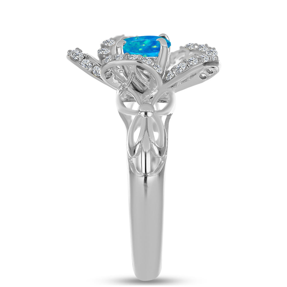 Silberring mit äthiopischem Paraiba-Blauopal und weißem Topas
