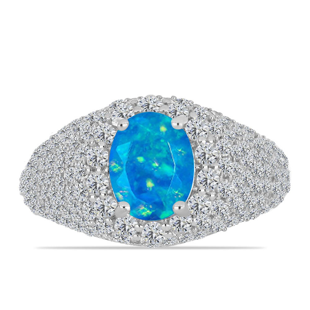 Silberring mit äthiopischem Paraiba-Blauopal und weißem Topas