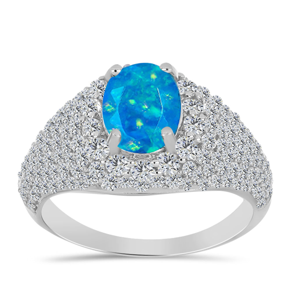 Silberring mit äthiopischem Paraiba-Blauopal und weißem Topas
