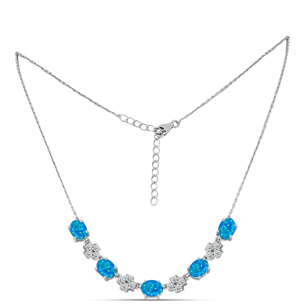 Silberhalskette mit äthiopischem Paraiba-Blauopal und weißem Topas 1 