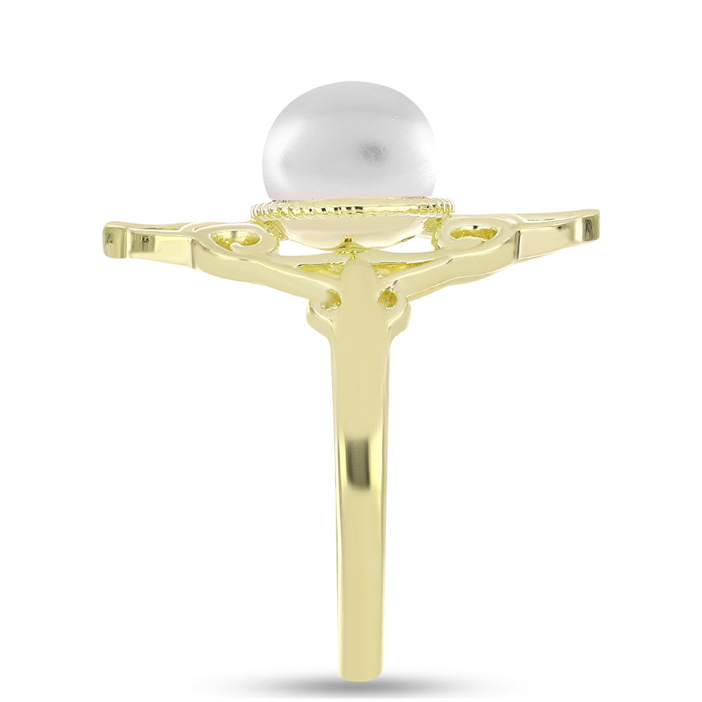 Goldplattierter Silberring mit weißer Süßwasserperle 4 