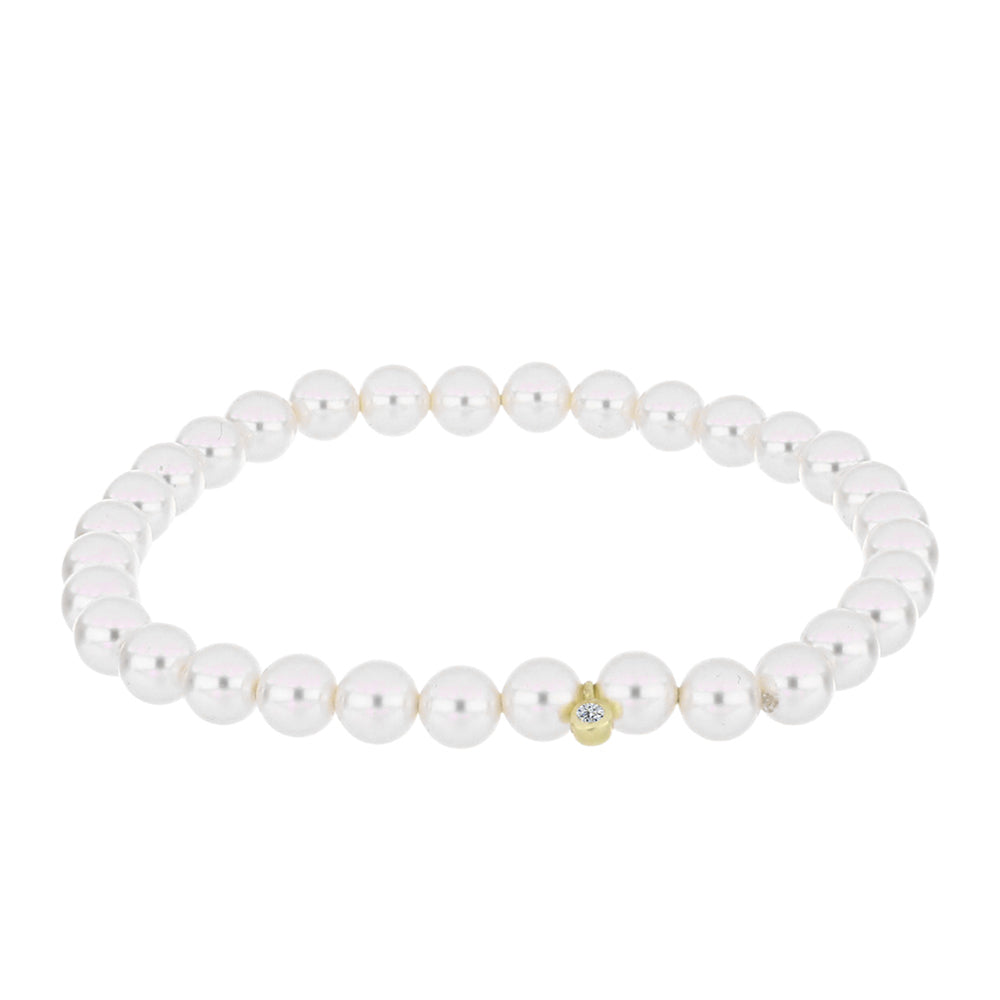 Goldplattiertes Silberarmband mit weißer Süßwasserperle und weißem Topas