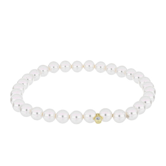 Goldplattiertes Silberarmband mit weißer Süßwasserperle und weißem Topas