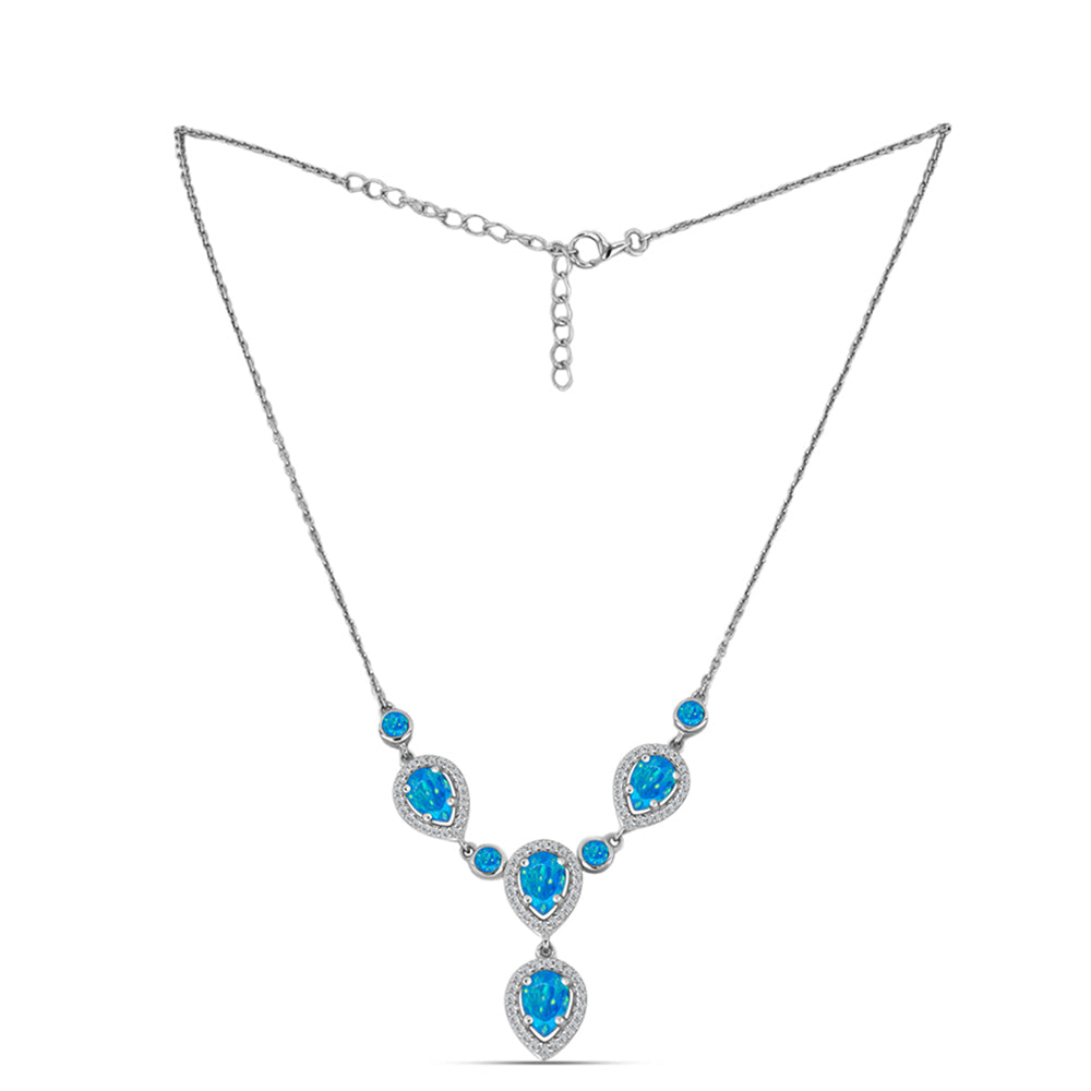 Silberhalskette mit äthiopischem Paraiba-Blauopal und weißem Topas