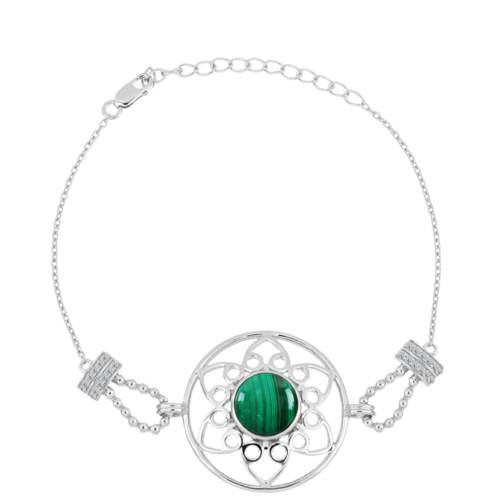 Silberarmband mit Malachit und weißem Topas 1 