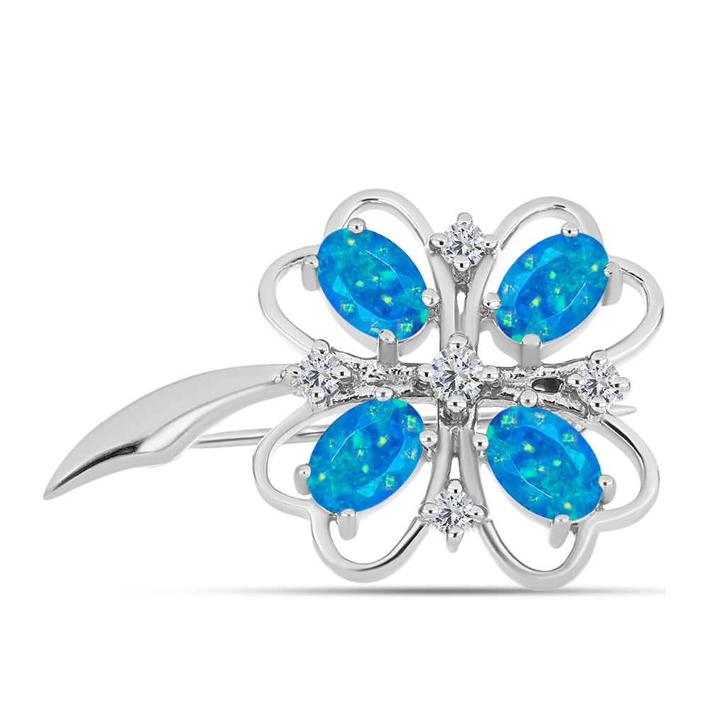 Silberbrosche mit äthiopischem Paraiba-Blauopal und weißem Topas 1 