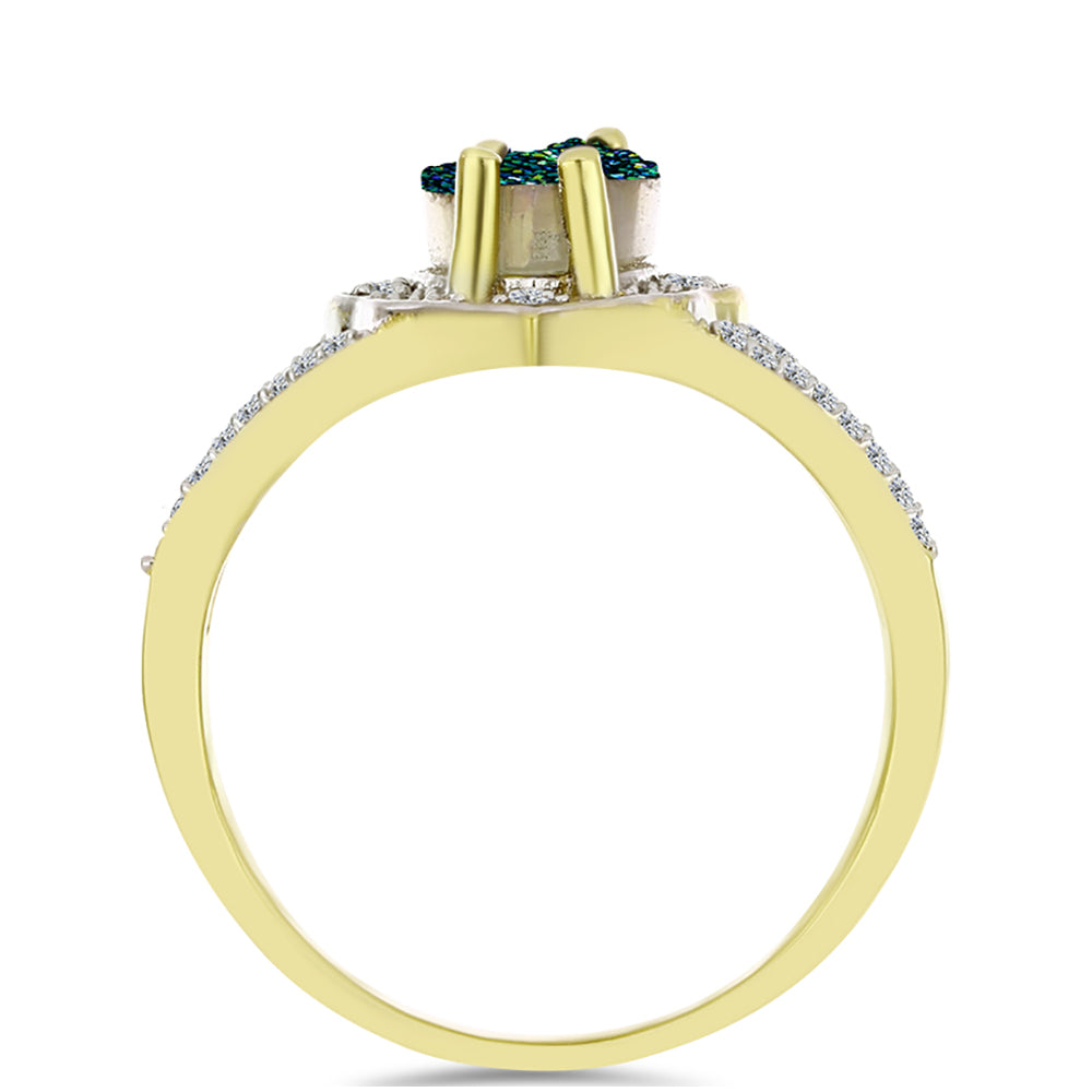 Goldplattierter Silberring mit grüner Druse und weißem Topas 2 