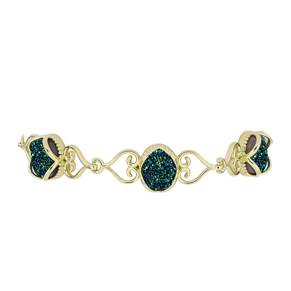 Goldplattiertes Silberarmband mit grüner Druse 2 