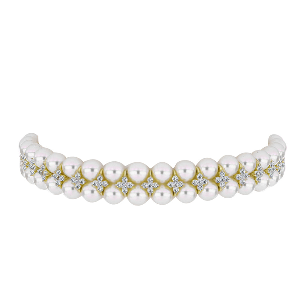 Goldplattiertes Silberarmband mit weißer Süßwasserperle und weißem Topas 2 