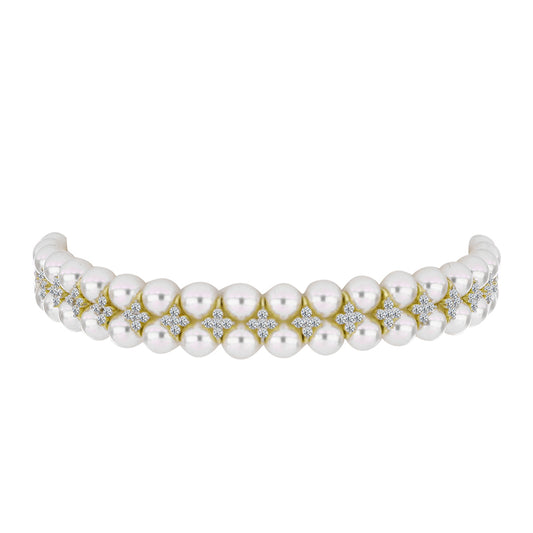 Goldplattiertes Silberarmband mit weißer Süßwasserperle und weißem Topas
