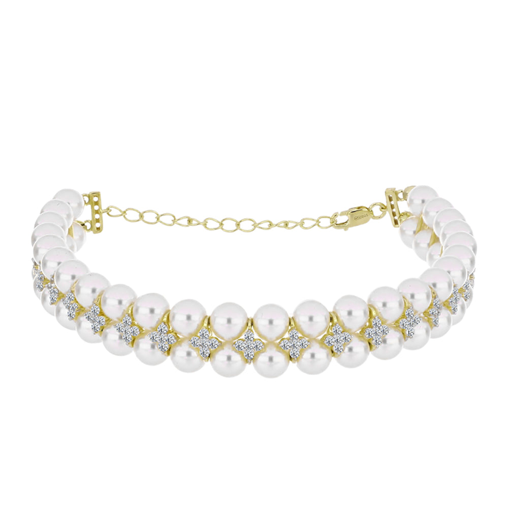 Goldplattiertes Silberarmband mit weißer Süßwasserperle und weißem Topas 1 