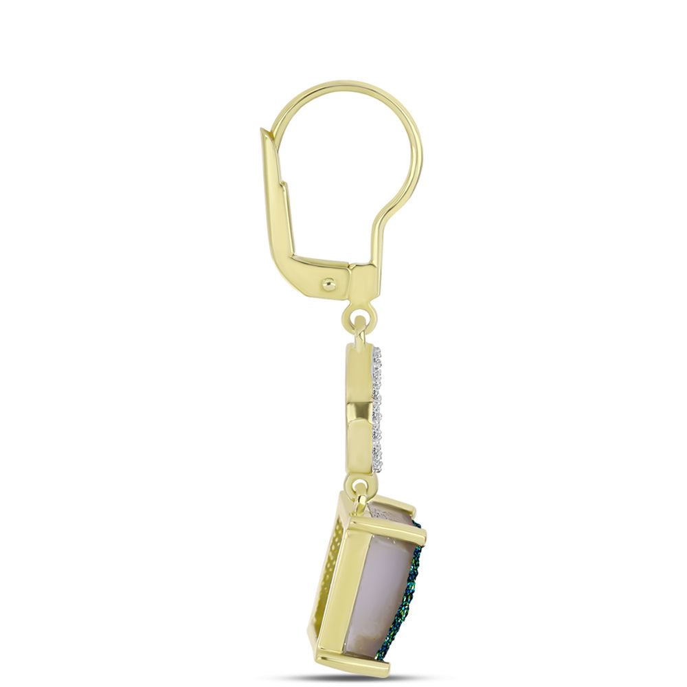 Goldplattierte Silberohrringe mit grüner Druse und weißem Topas