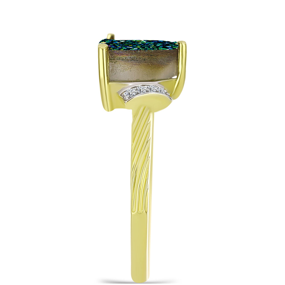 Goldplattierter Silberring mit grüner Druse und weißem Topas