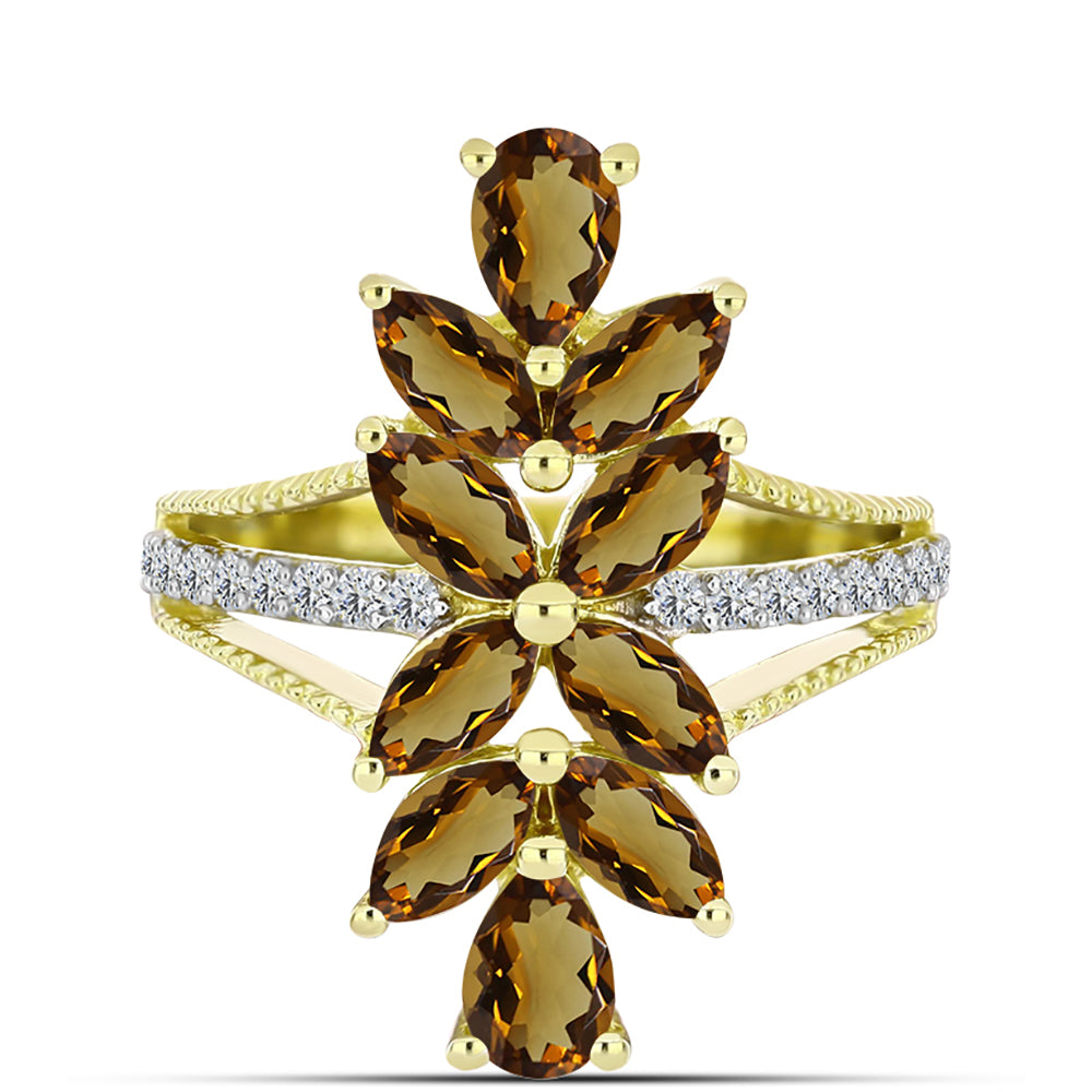 Goldplattierter Silberring mit Cognac-Quarz und weißem Topas 1 