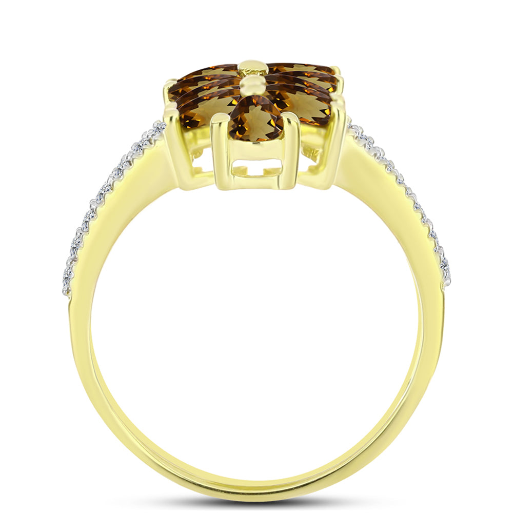 Goldplattierter Silberring mit Cognac-Quarz und weißem Topas 2 