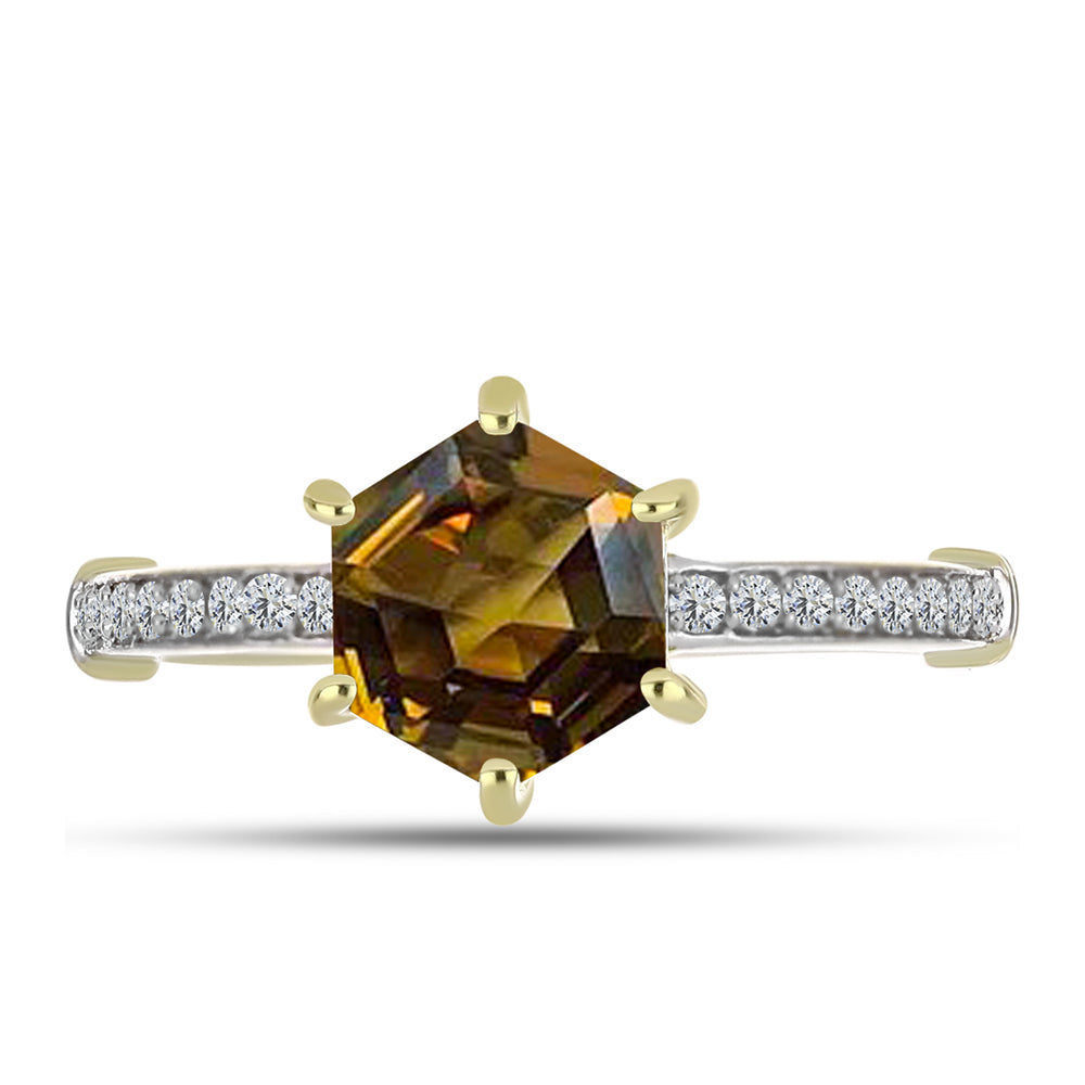 Goldplattierter Silberring mit Cognac-Quarz und weißem Topas 1 