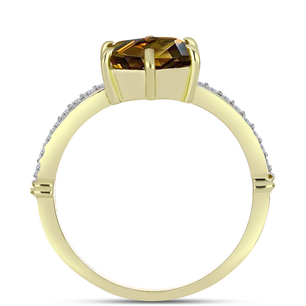 Goldplattierter Silberring mit Cognac-Quarz und weißem Topas
