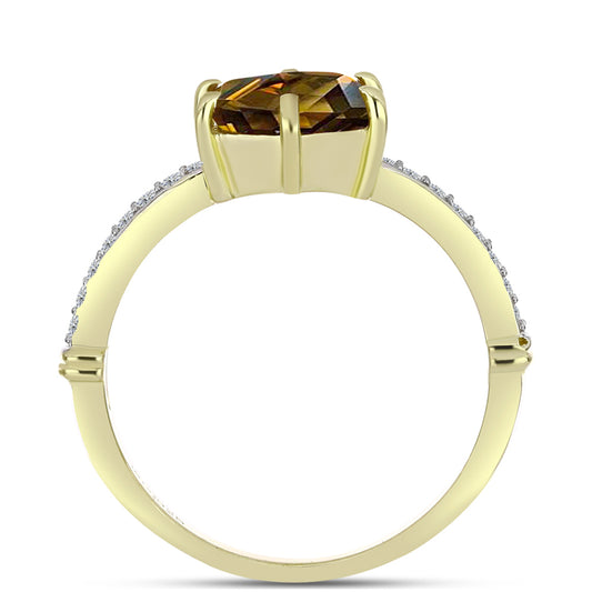 Goldplattierter Silberring mit Cognac-Quarz und weißem Topas