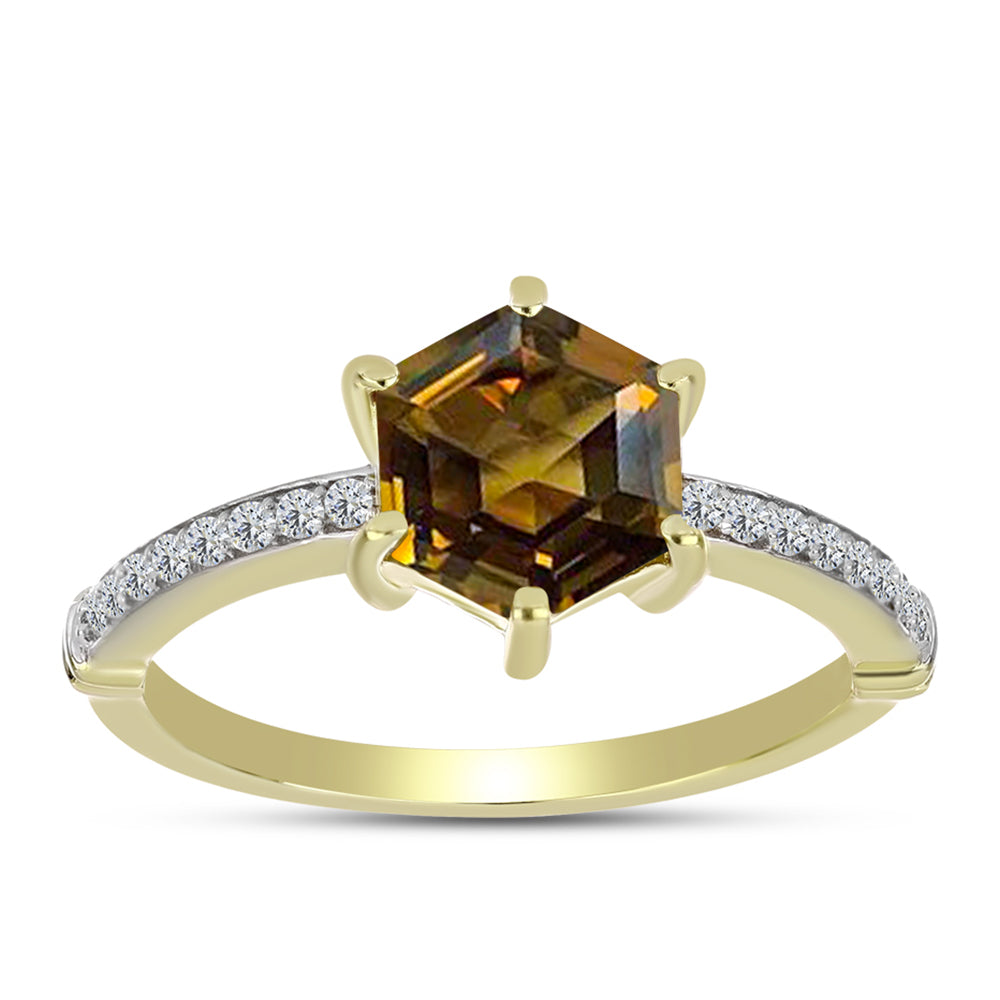 Goldplattierter Silberring mit Cognac-Quarz und weißem Topas 3 