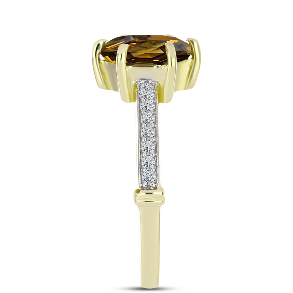 Goldplattierter Silberring mit Cognac-Quarz und weißem Topas