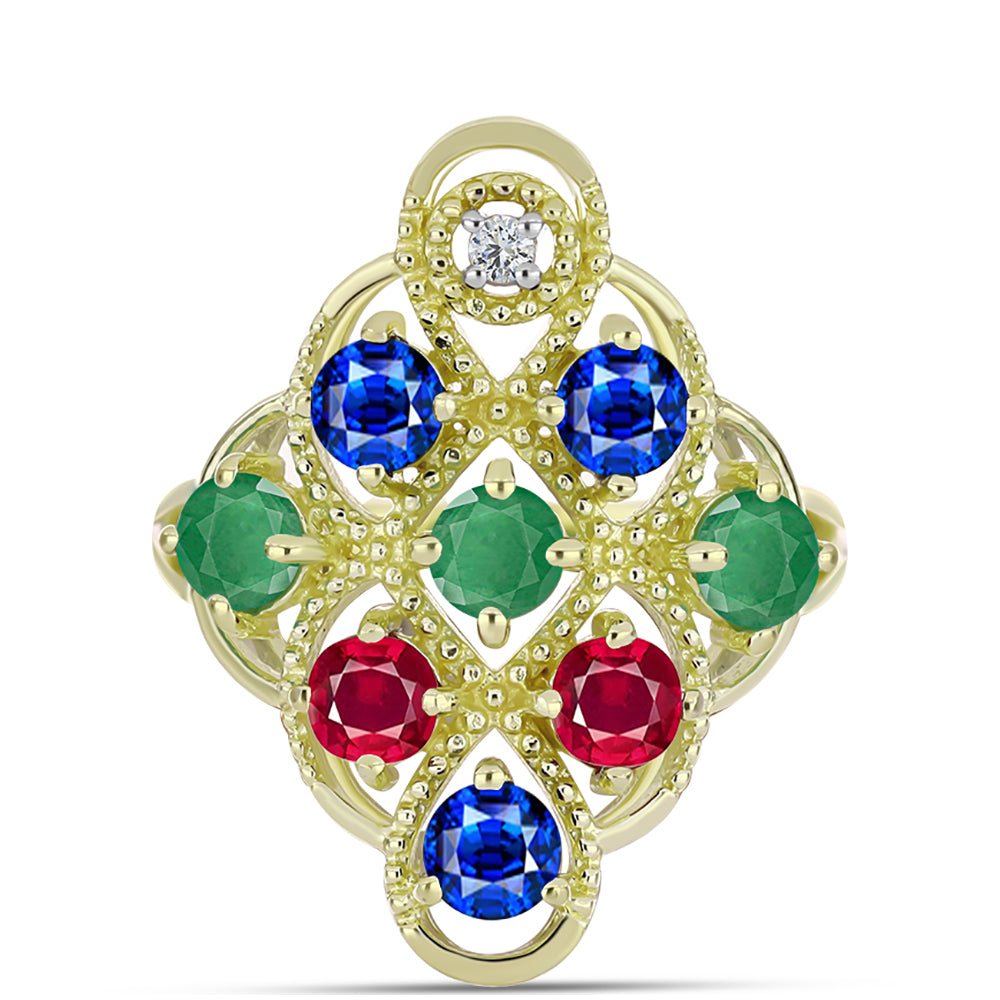 Goldplattierter Silberring mit brasilianischem Smaragd und australischem blauem Saphir