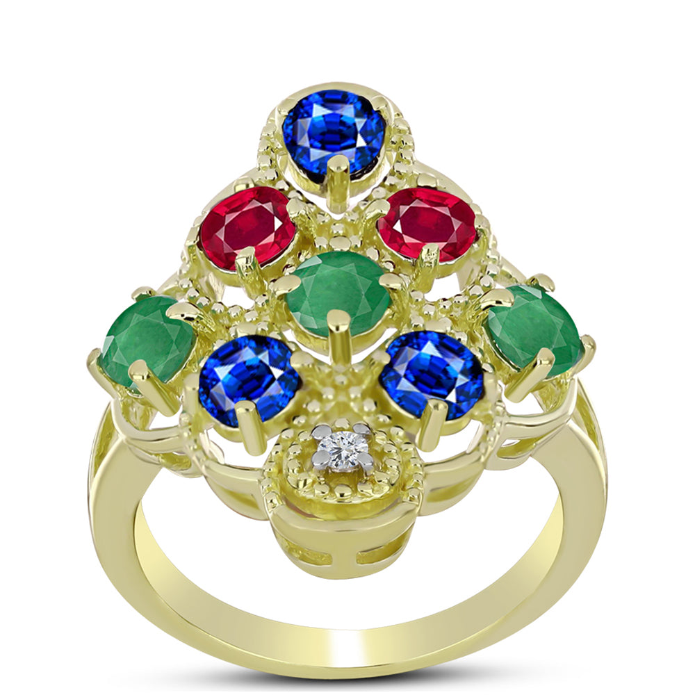 Goldplattierter Silberring mit brasilianischem Smaragd und australischem blauem Saphir 3 